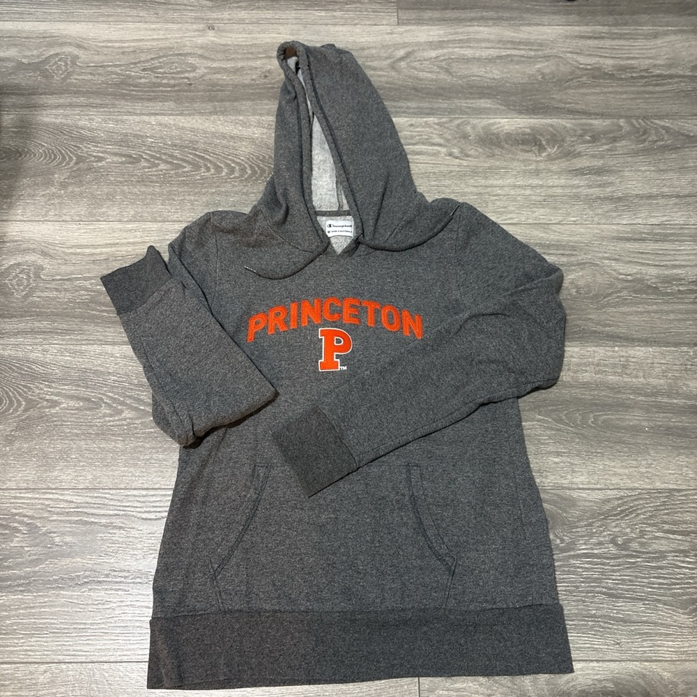 Champion Gray Hoodie with Orange Lettering